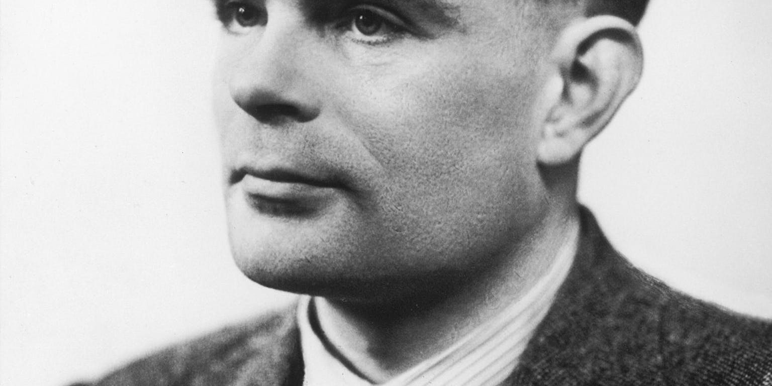 Een zwart-wit portret van wiskundige Alan Turing.