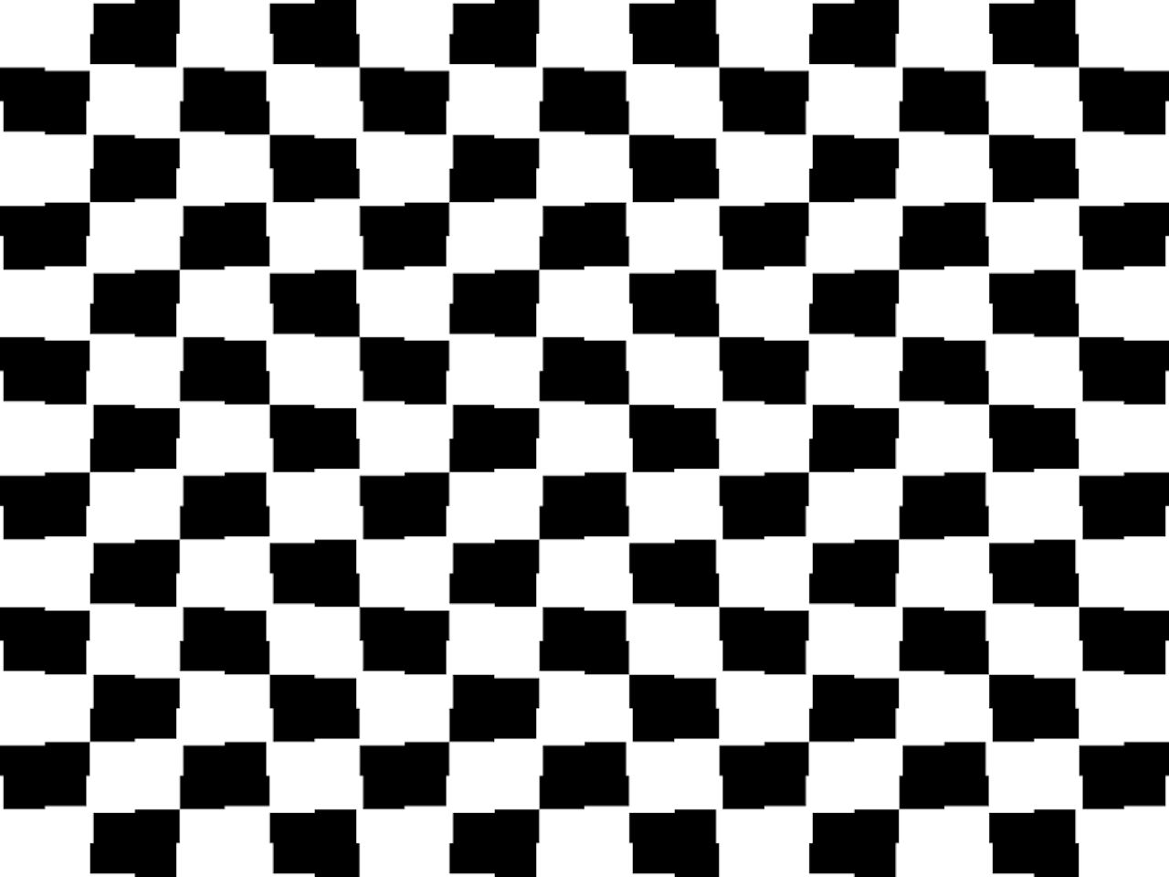 Een zwart-wit geruit patroon. De optische ilusie van een schaakbord is weergegeven.