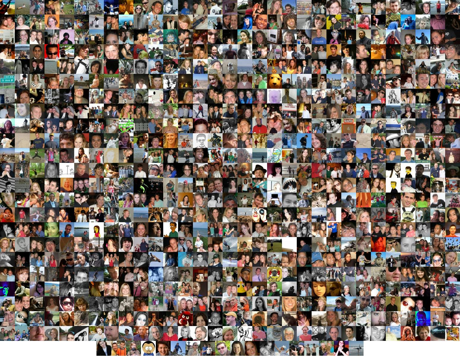 Een grote groep mensen in een fotocollage.