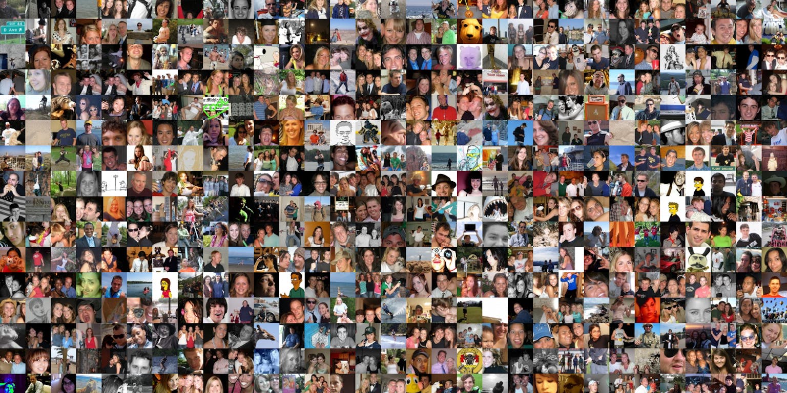 Een grote groep mensen in een fotocollage.