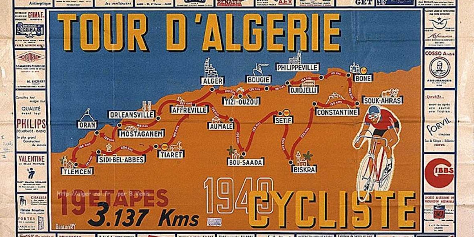 Een poster voor de wielerwedstrijd Tour d'Algerie.