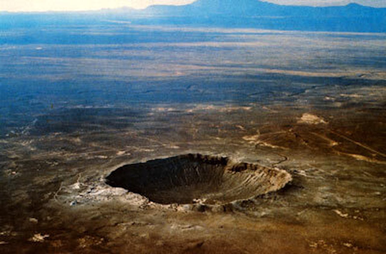 Een luchtfoto van de Barringer meteorietkrater in de VS.