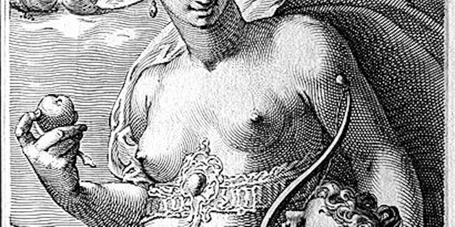 Zwart-wit illustratie van Jan Saenredam waar Venus en Cupido op zijn afgebeeld.