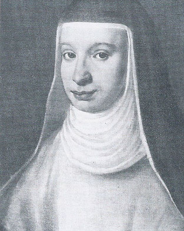 Portret van (vermoedelijk) Galilei’s dochter Maria Celeste. Schilderij van de vermoedelijke dochter van Galilei.