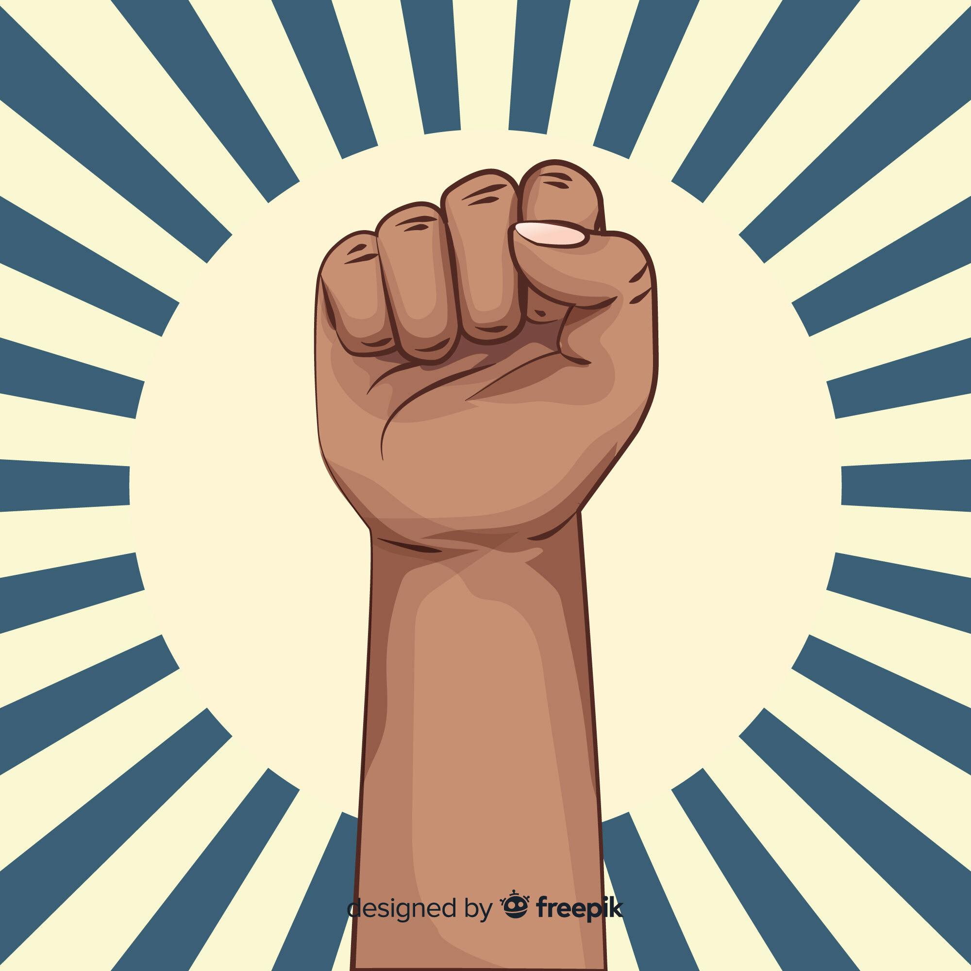 Een illustratie van een gebalde vuist die protest symboliseert.