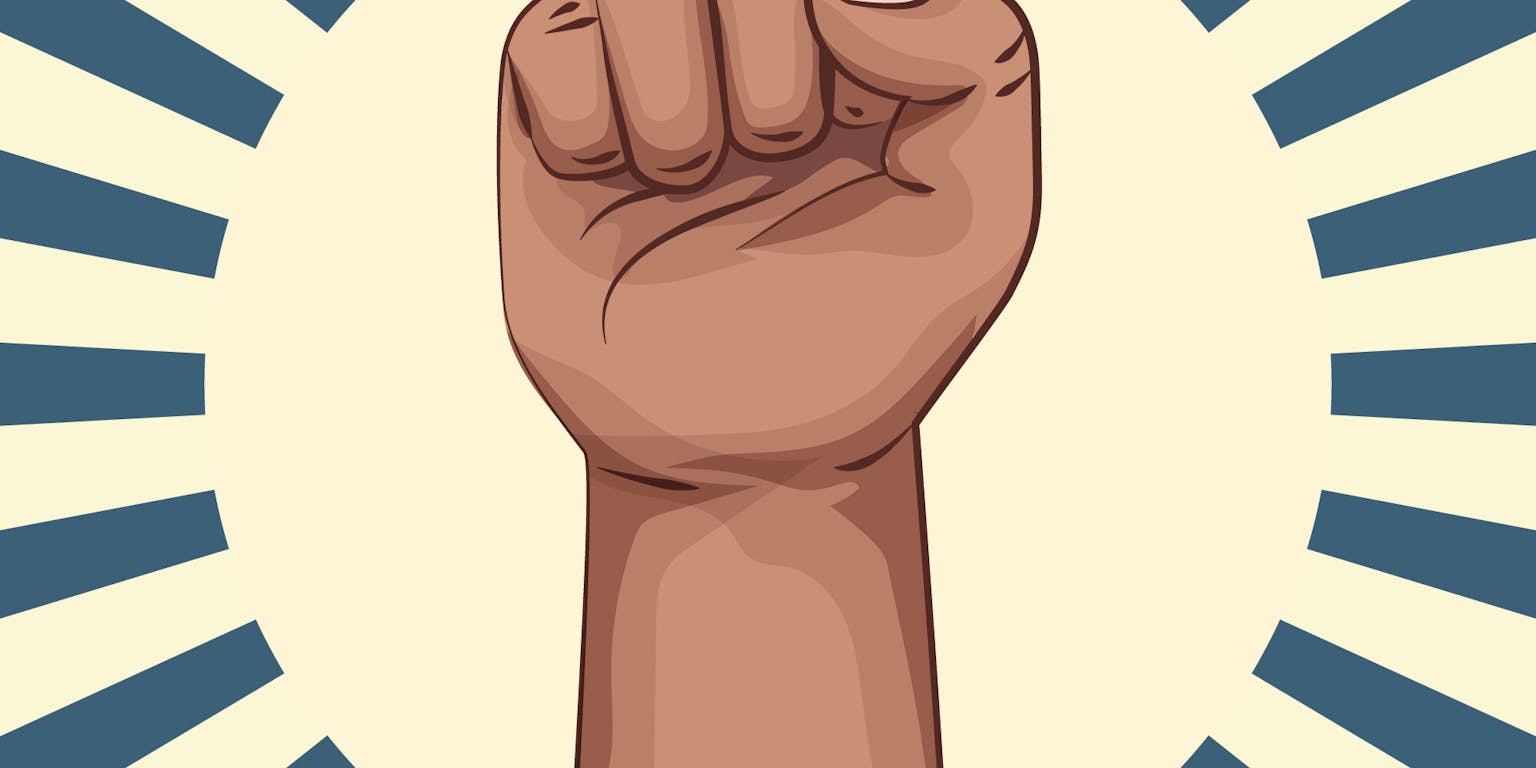 Een illustratie van een gebalde vuist die protest symboliseert.
