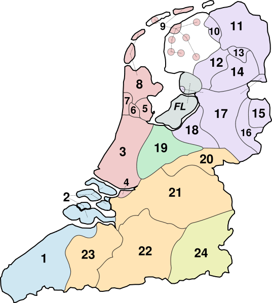 Een kaart van Nederland met cijfers.