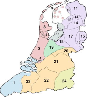 Een kaart van Nederland met cijfers.