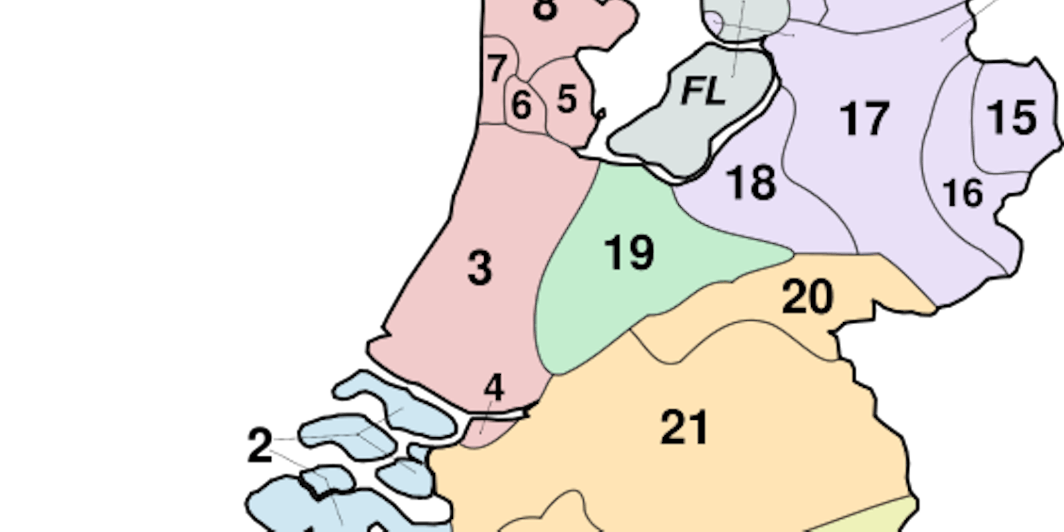 Een kaart van Nederland met cijfers.