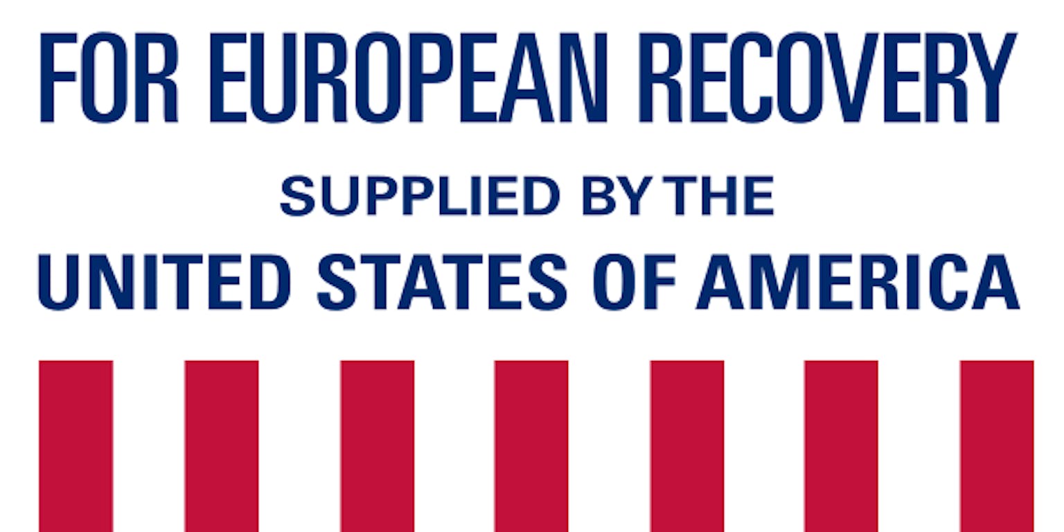 Het logo voor Europees herstel, geleverd door de Verenigde Staten.