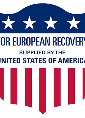 Het logo voor Europees herstel, geleverd door de Verenigde Staten.