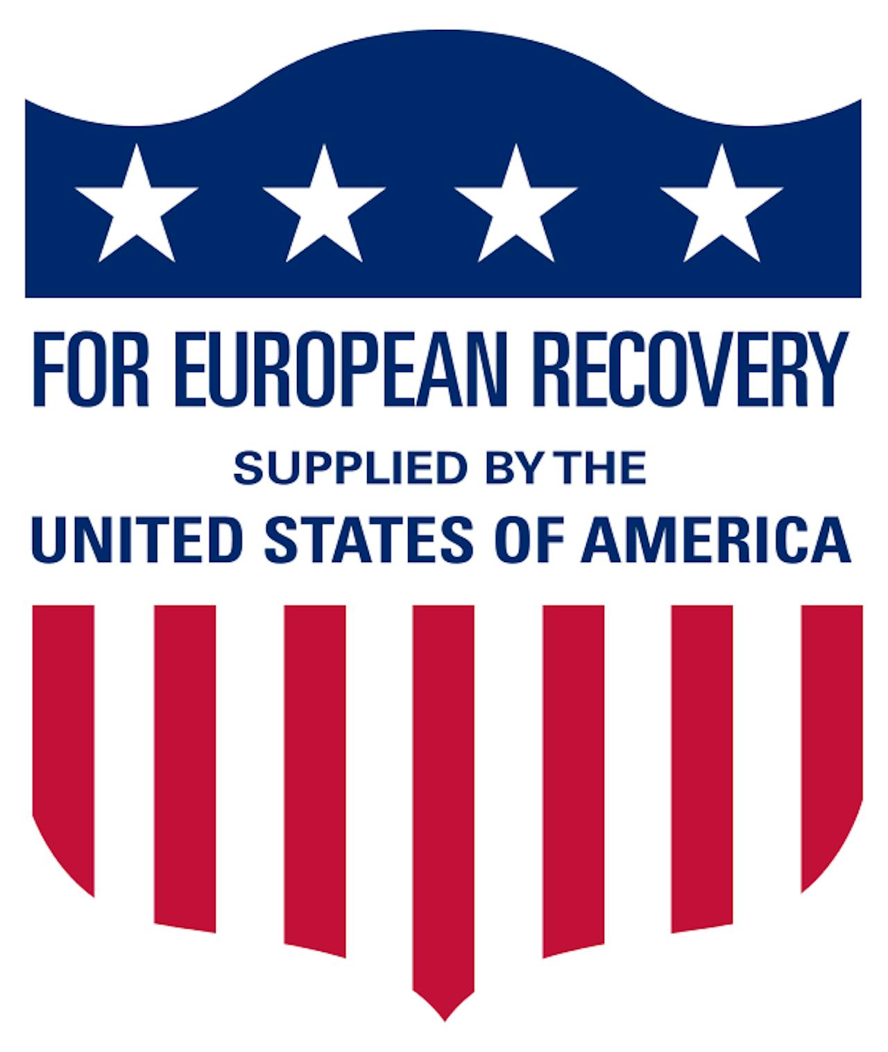 Het logo voor Europees herstel, geleverd door de Verenigde Staten.