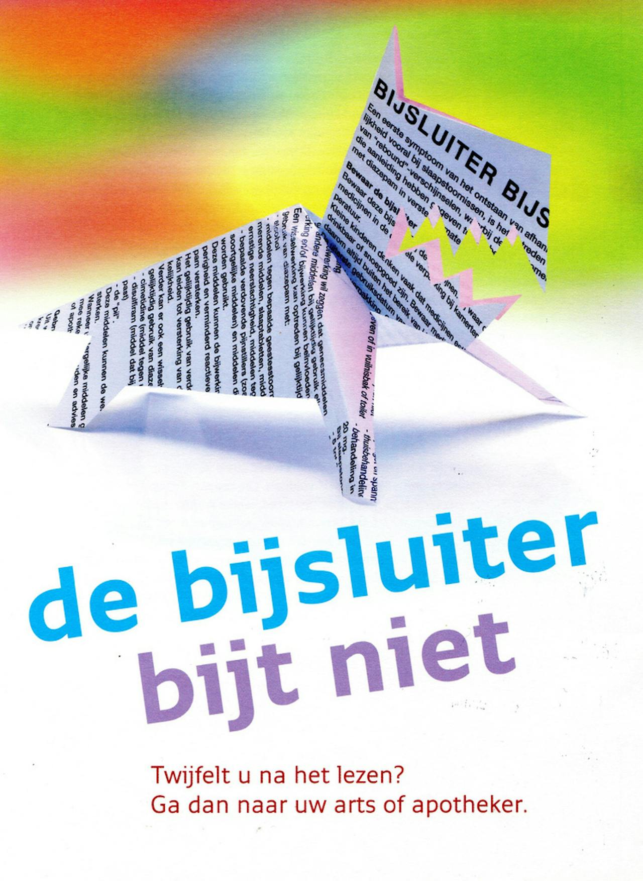 Een cover van het boek De bijsluiter bijt niet.