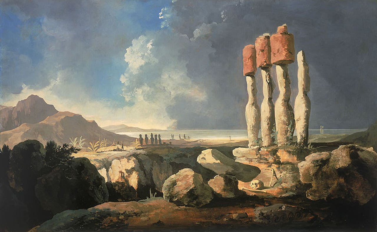 Het oudst bekende schilderij van Paaseiland, gemaakt in 1775 door William Hodges.