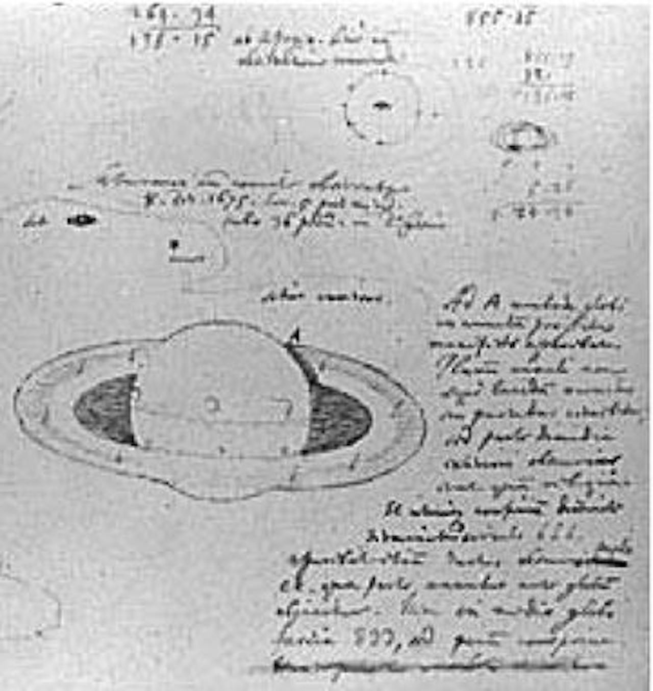 Handgeschreven notities en tekening van Saturnus.