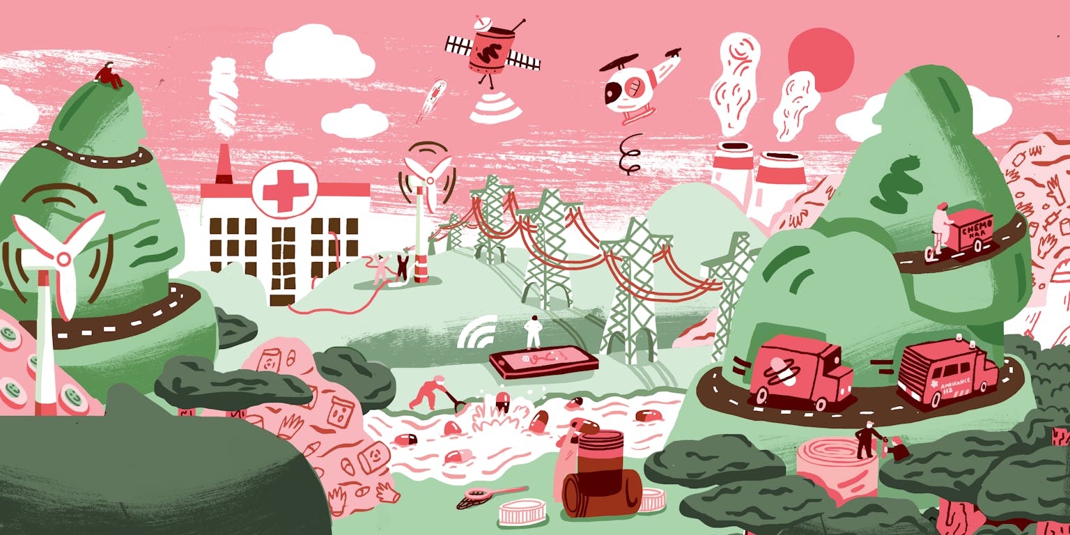 Een illustratie van een stad.