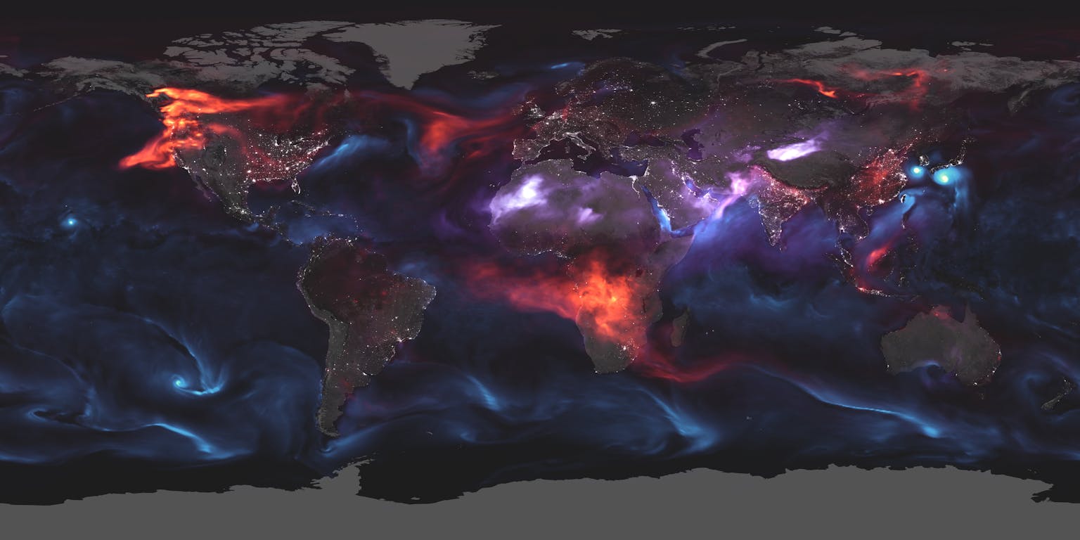 Een kaart van de wereld met rode, blauwe en paarse kleuren.