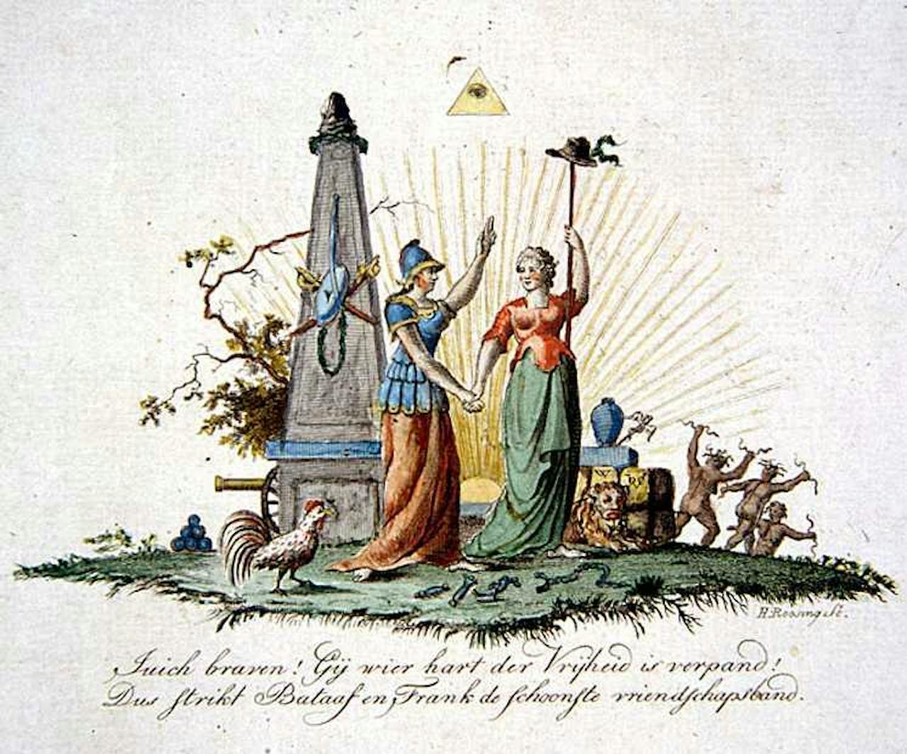 De symboliek van de Bataafse Tijd verwijst onder andere naar de slimme omgang van de historische Bataven met de Romeinen, en uiteindelijk hun vrijheid.