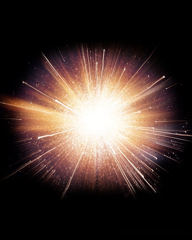 Oerknal. Een uitbarsting van licht op een zwarte achtergrond.