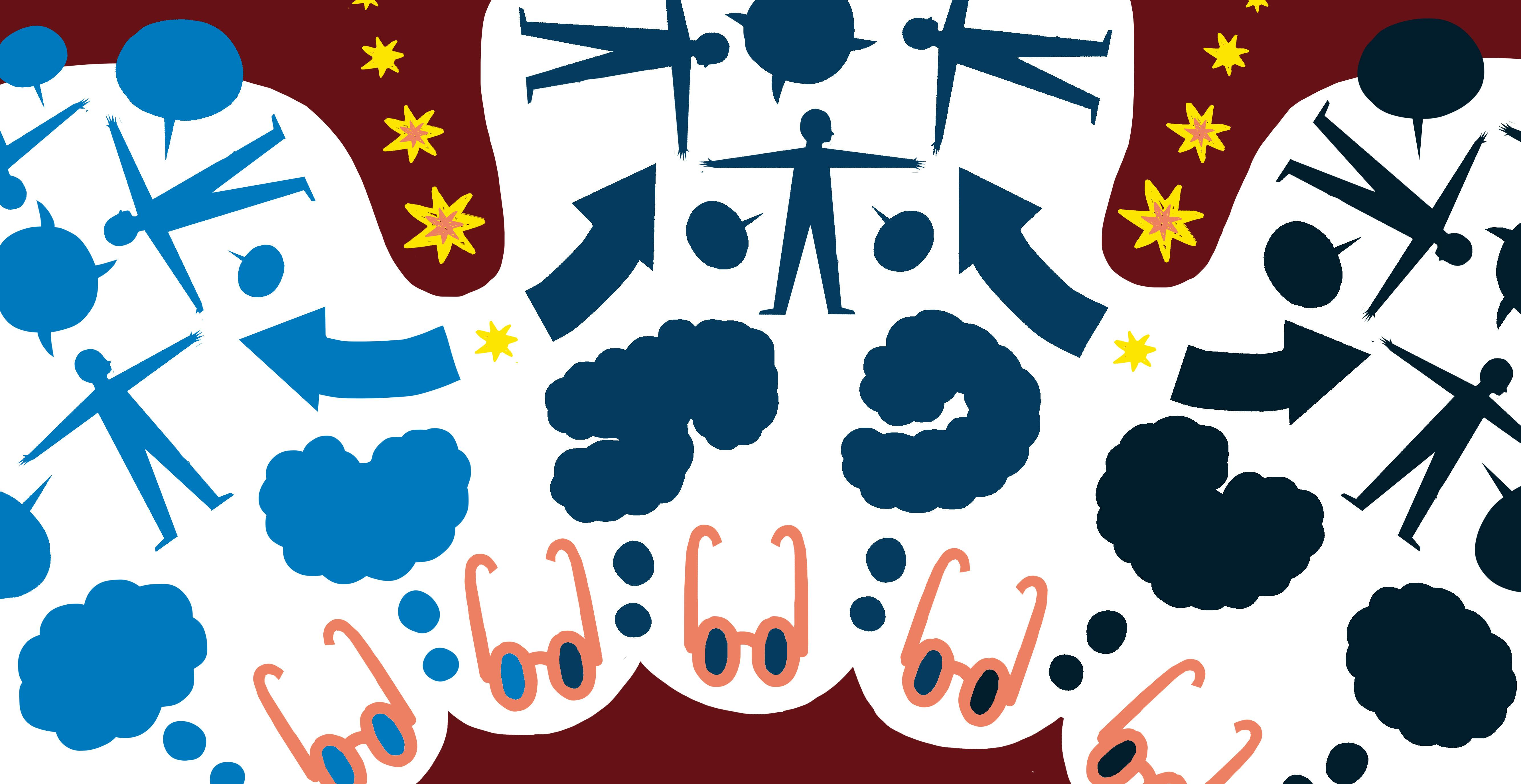 Een illustratie van mensen met verschillende meningen.