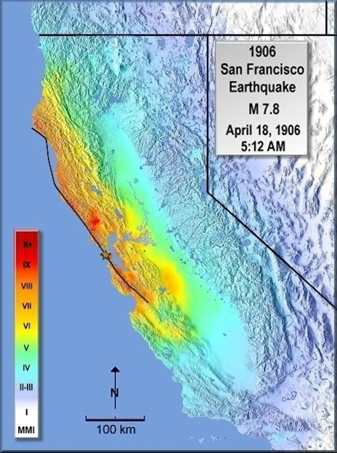 Aardbevingskaart in Californië, San Francisco.