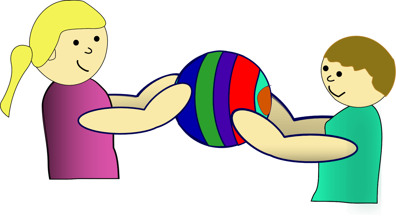 Een illustratie van twee kinderen die met een bal spelen.