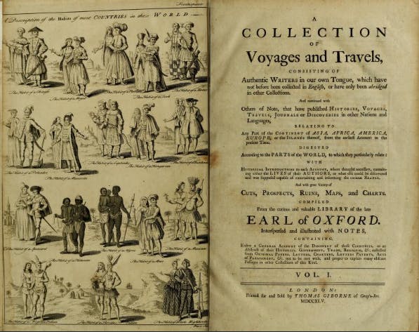 Het manuscript 'A collection of Voyages and Travels'. Geschreven door Awnsham Churchill.