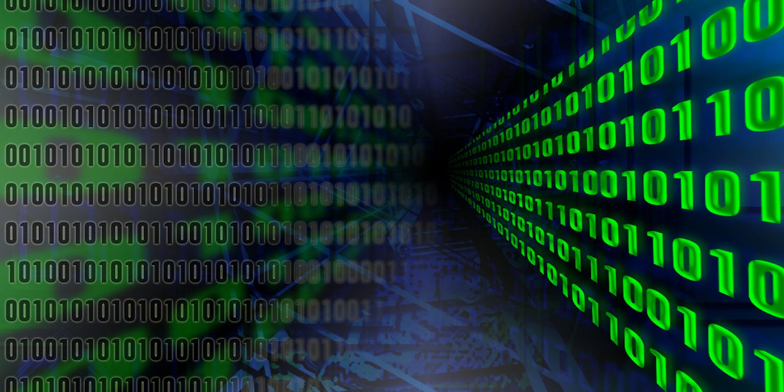 Een groene en blauwe achtergrond met binaire codenummers.