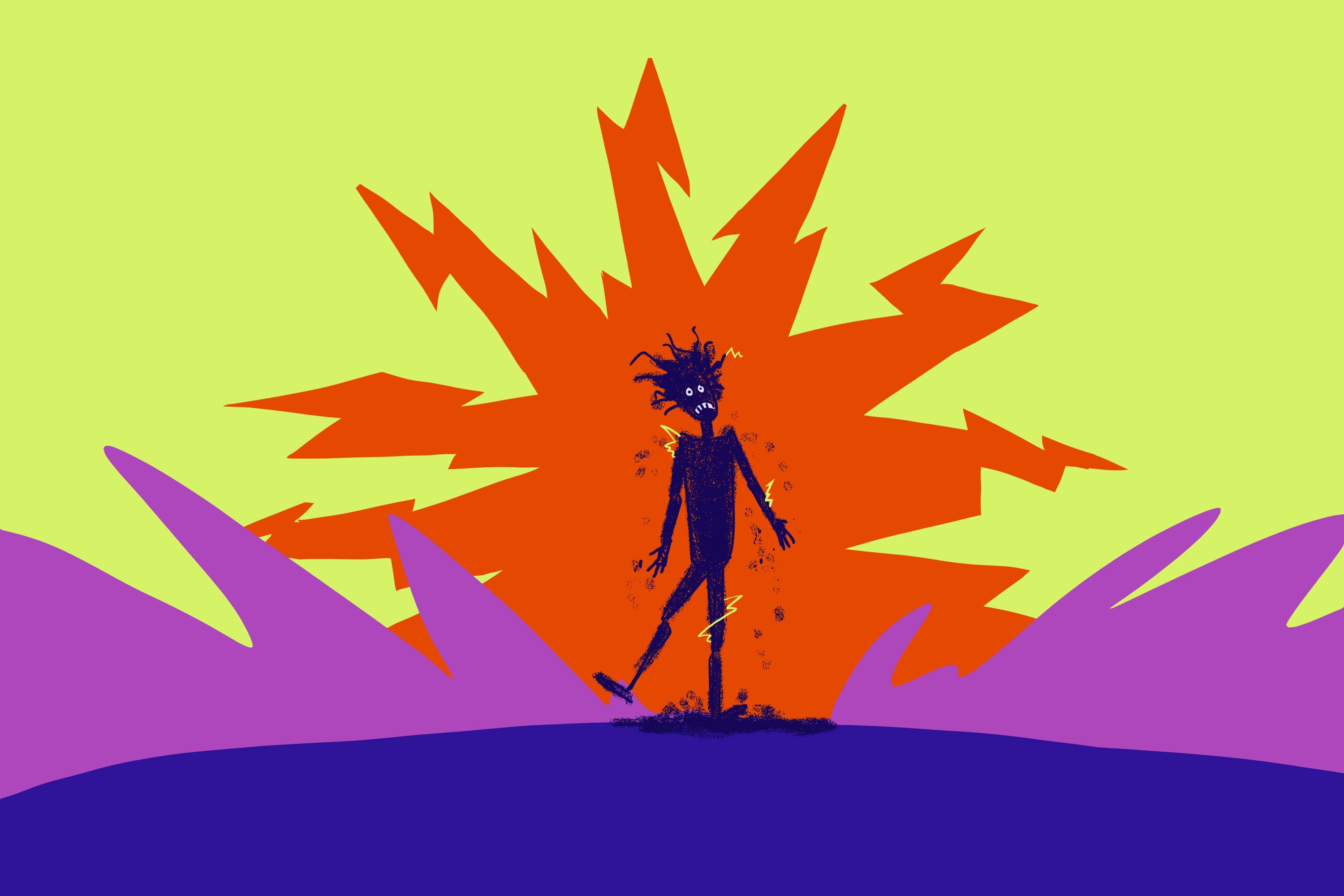 Persoon die getroffen wordt door bliksem