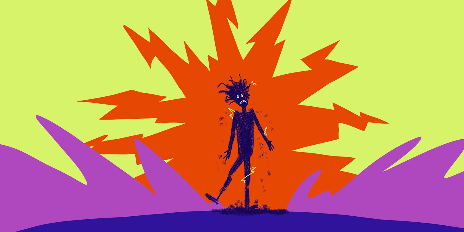 Persoon die getroffen wordt door bliksem