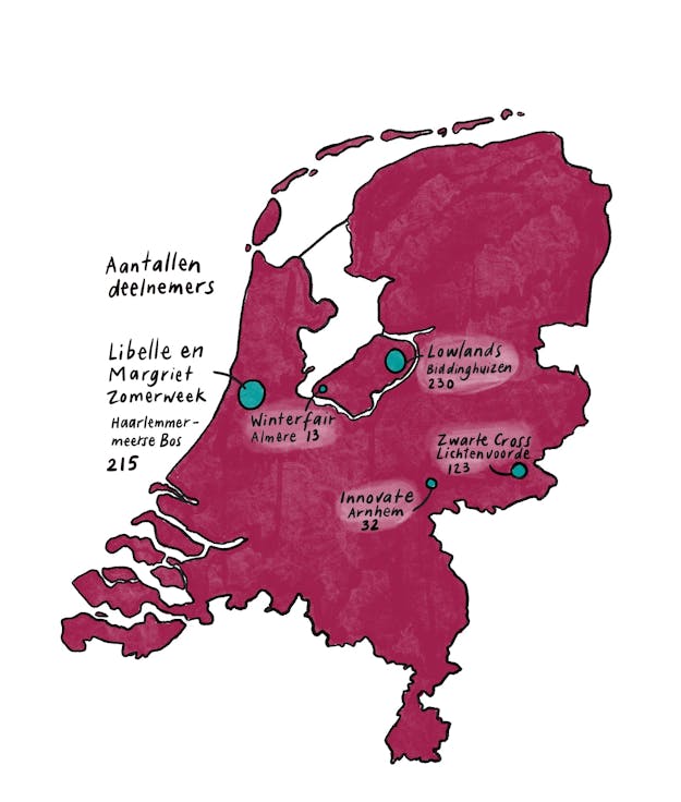 Kaart van Nederland met festivallocaties Kaart van Nederland met festivallocaties