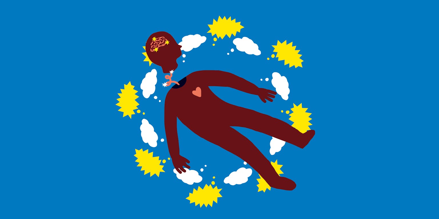 Een illustratie waarop de ziel is losgekoppeld van het lichaam.