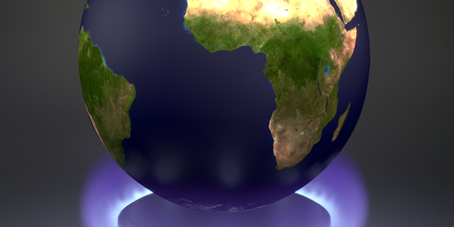 Een 3D-model van de aarde op het gasfornuis.