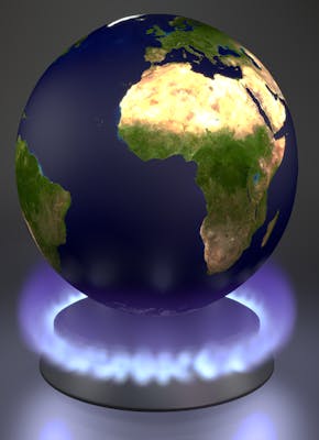 Een 3D-model van de aarde op het gasfornuis.