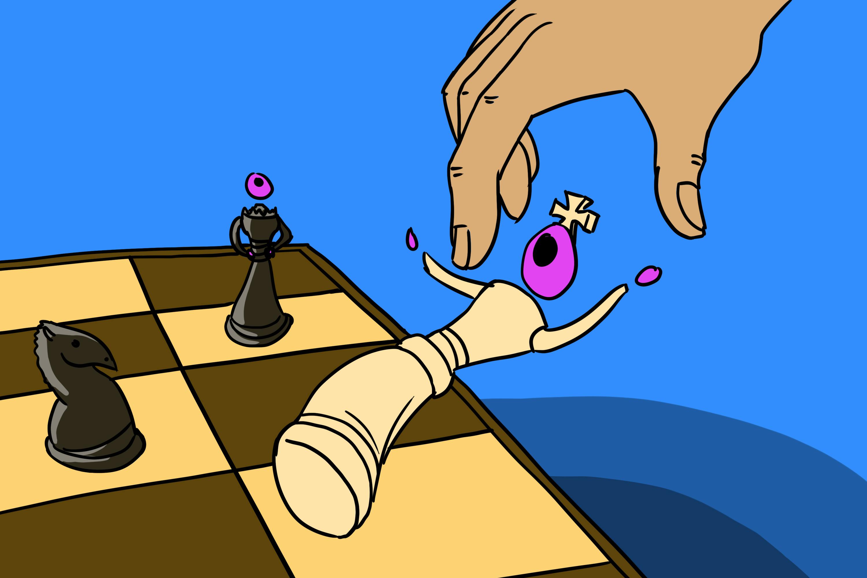 Schaakbord met vallende koningin