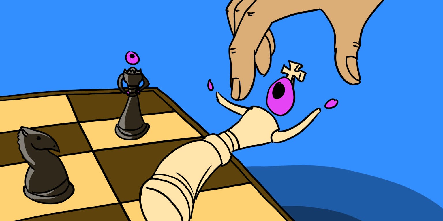 Schaakbord met vallende koningin