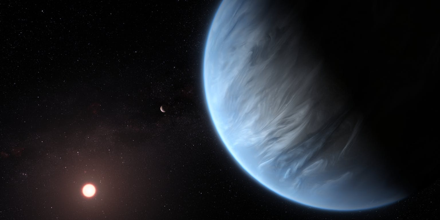 Een artistieke impressie van een planeet in de ruimte.