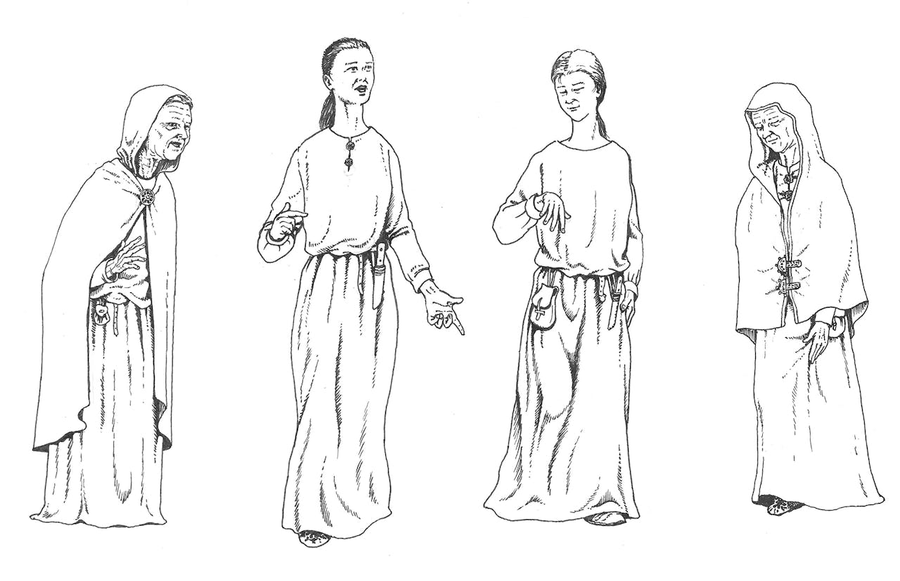 Reconstructies van vrouwenkleding in de vijfde tot en met de zevende eeuw in Midden- en Zuid-Nederland.