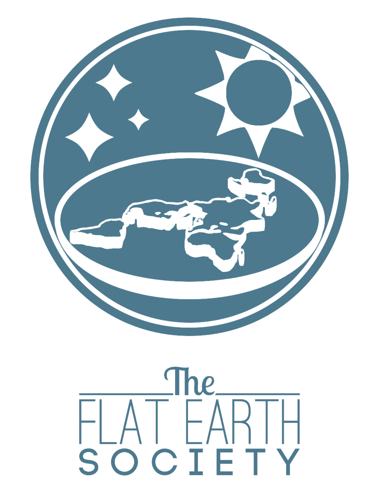 Het logo van de Flat Earth Society.