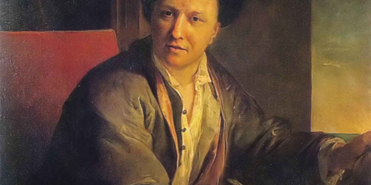 Een schilderij Bernard le Bovier de Fontenelle. Een man schrijft met een verenpen in een boek.