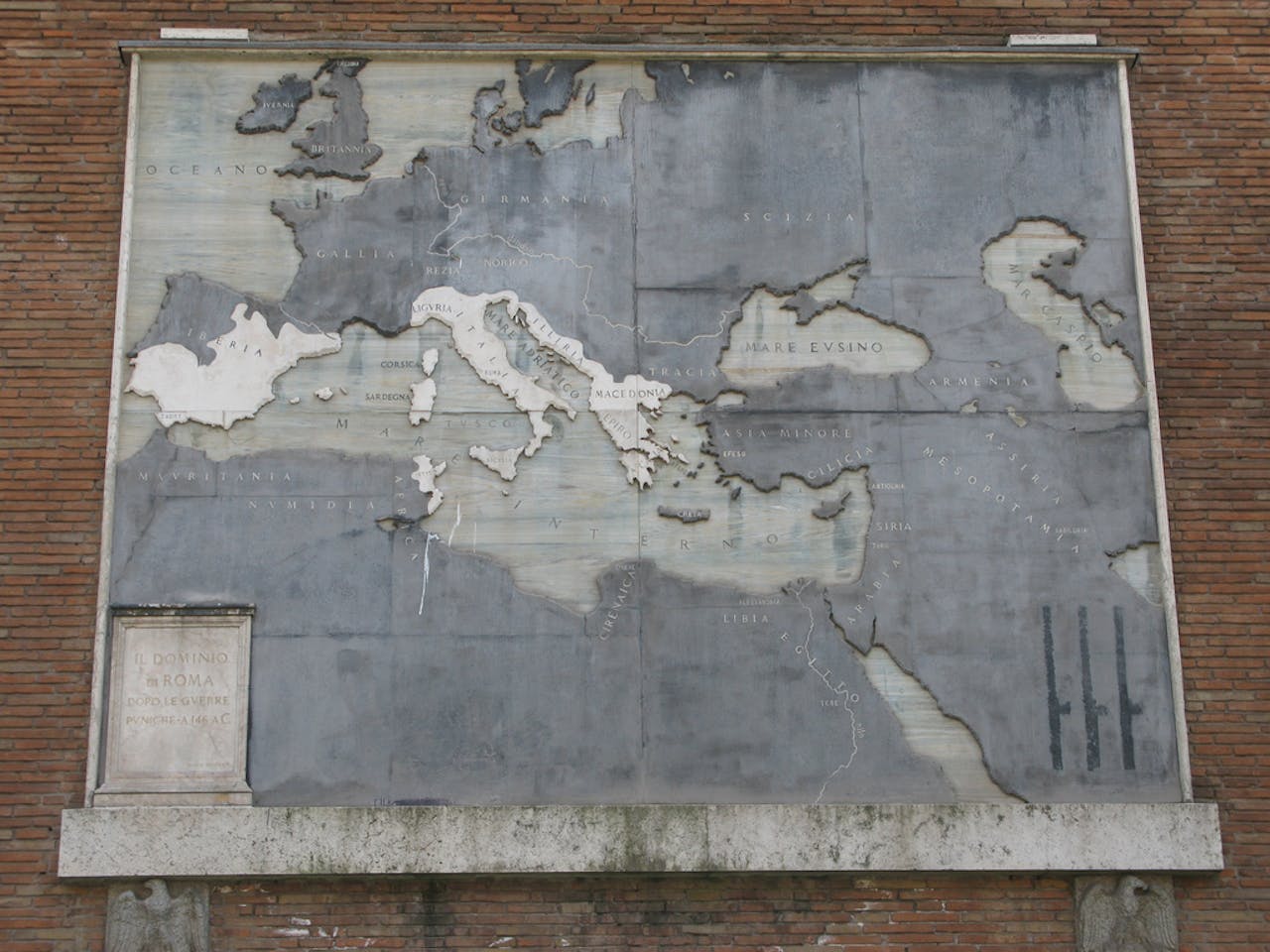 Kaart 2. Inscriptie: DOMINIO DI ROMA DOPO LE GVERRE PVNICHE – A. 146 A.C., 1934, Via d. F. I.