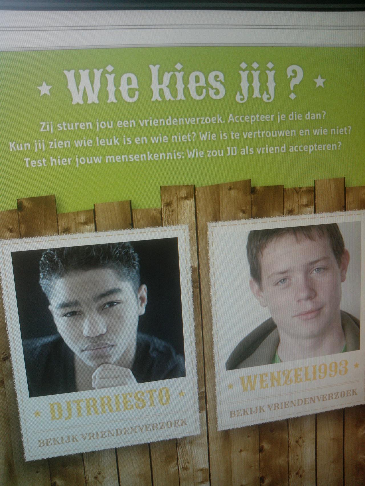 Poster met een foto van twee jongens. Er staat een tekst bij die je uitdaagt om je mensenkennis te testen.