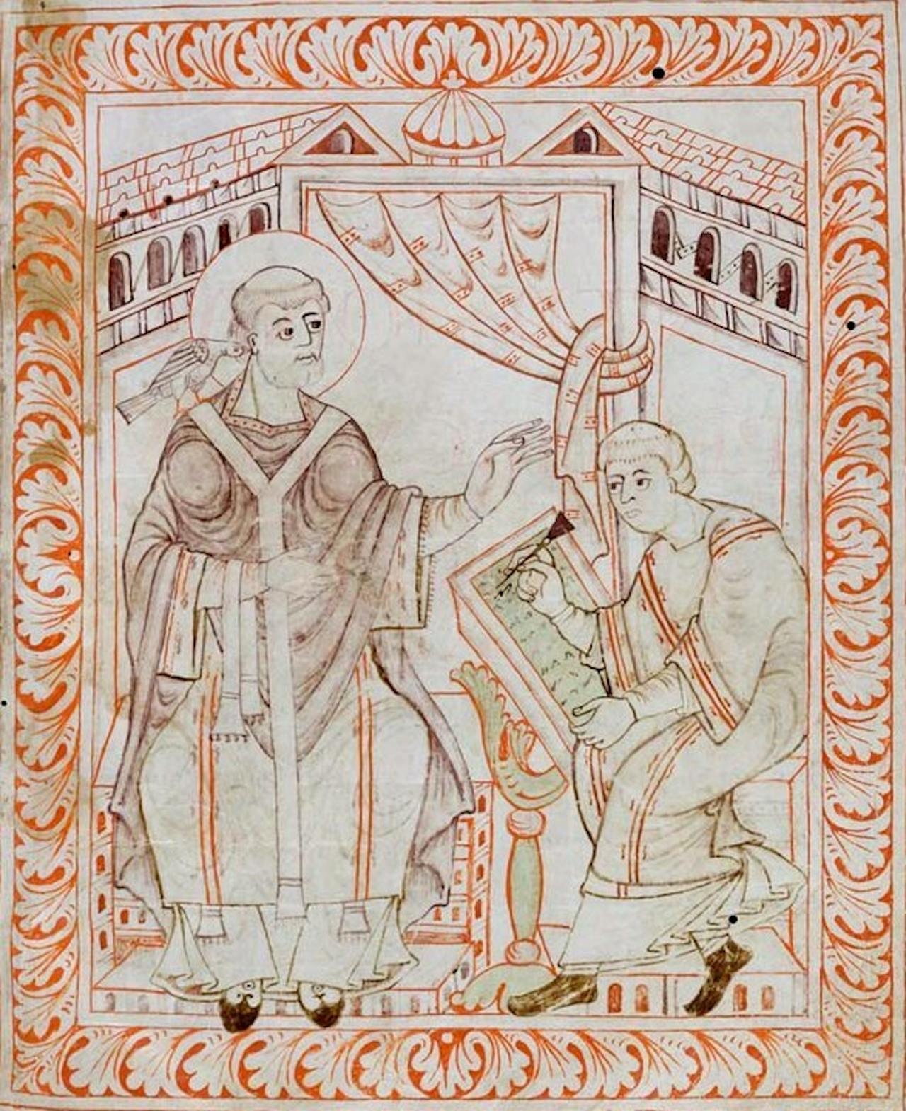 Een illustratie van Paus Gregorius de Grote (540-604), circa 1000.