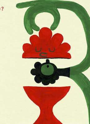 Illustratie met groen en rode kleuren.