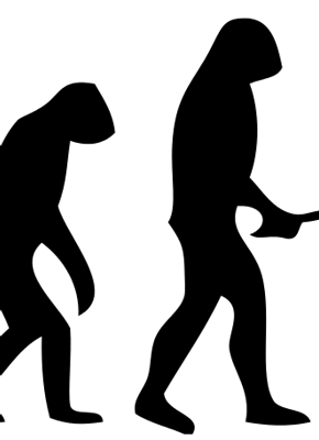 Zwarte silhouetten van de menselijke evolutie op een witte achtergrond.