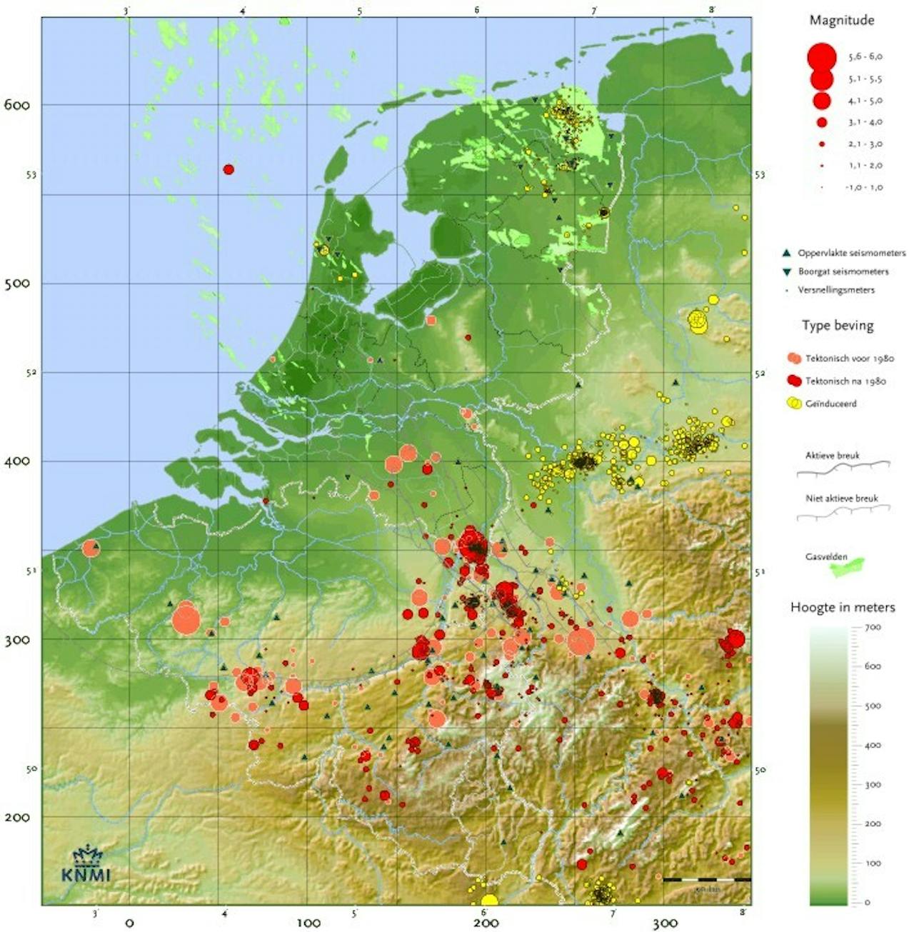 Een kaart met het type aardbeving in Nederland.