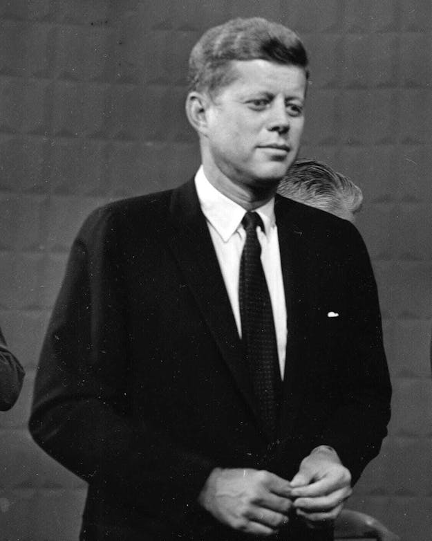 Zwart-witfoto van Kennedy. Zwart-witfoto van Kennedy.