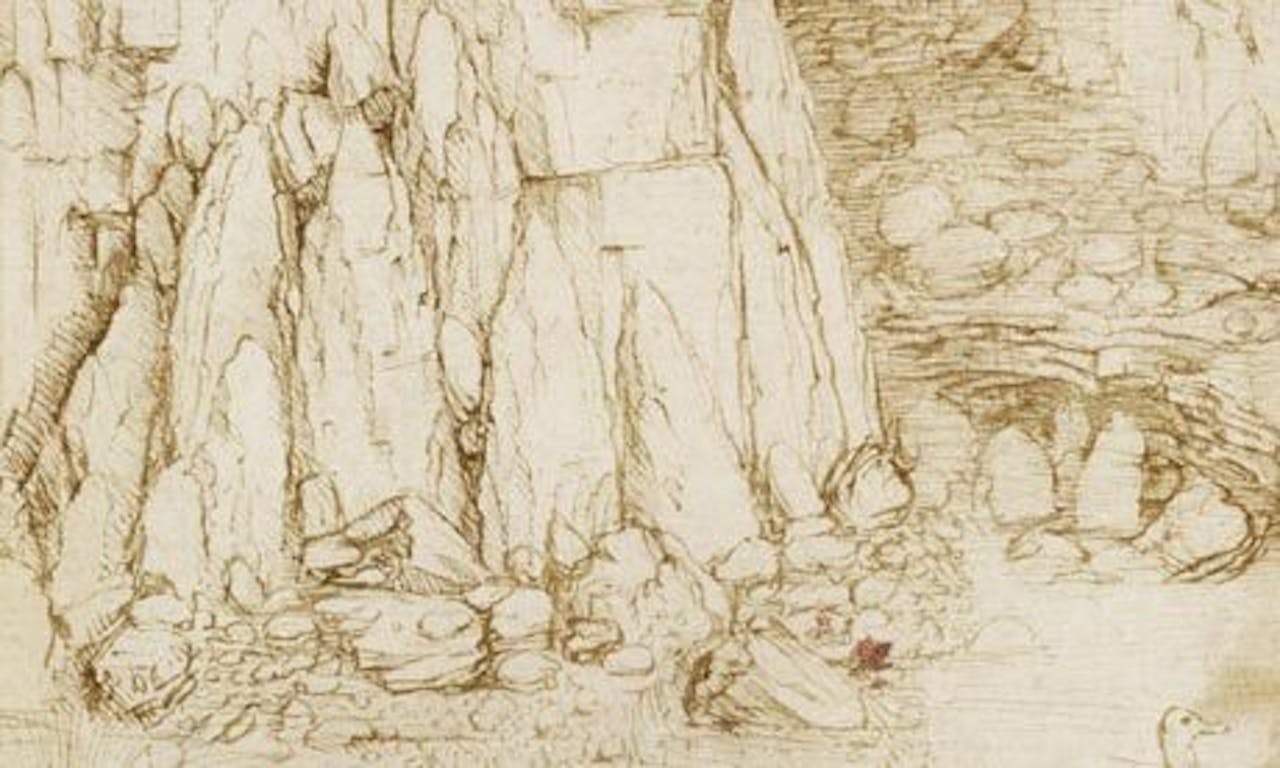 Leonardo da Vinci's schets van een rotsformatie.