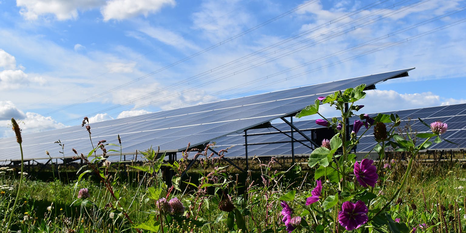 Een zonnepaneel in een veld.