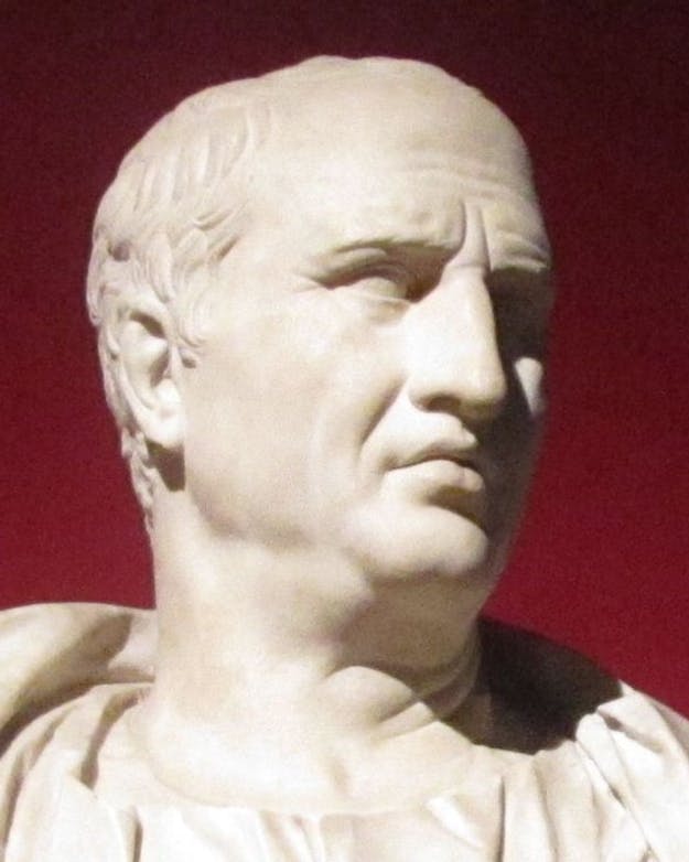 Buste van Cicero Buste van Cicero tegen een donkerrode achtergrond